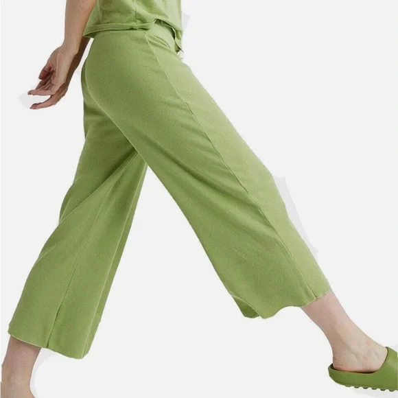 MATE The Label Pants Green Waffle Wide-Leg Crop Pant Organic Cotton 1X - Picture 2 of 10